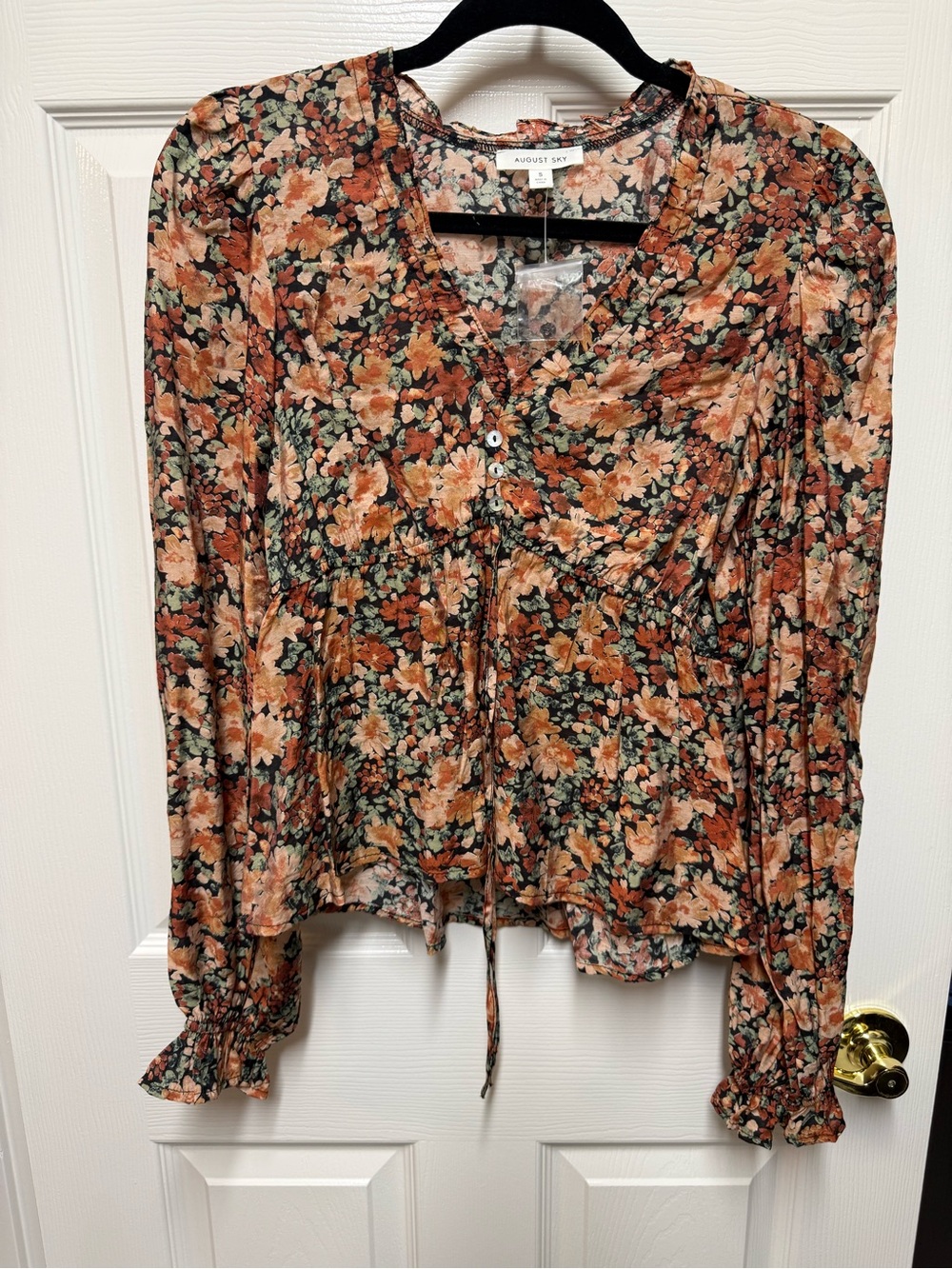 August Sky Floral Peplum Blouse Small Balloon Sleeve Boho NWOT